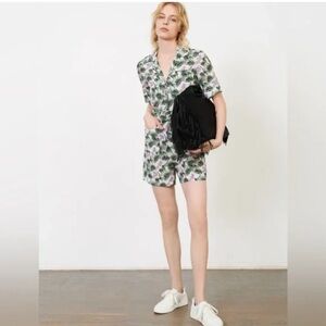 Maje Izer Floral Print Romper with Green and Purple Accents